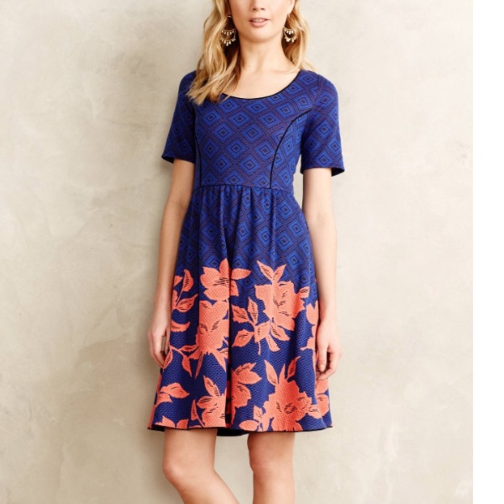 HD in Paris blue fit and flare dress from Anthro